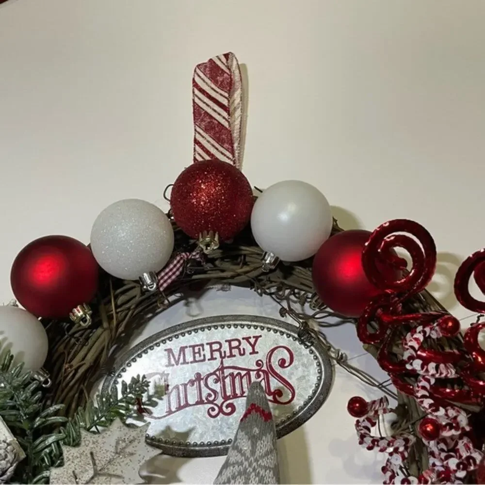 Handmade Peppermint Gnome Christmas Wreath Let It Snow